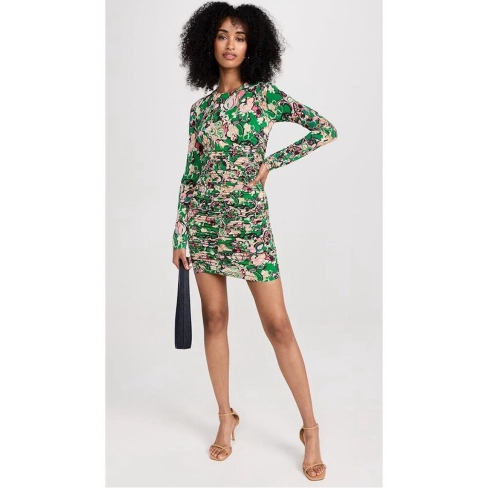 NEW A.L.C. kiki ruched midi dress in emerald green multi